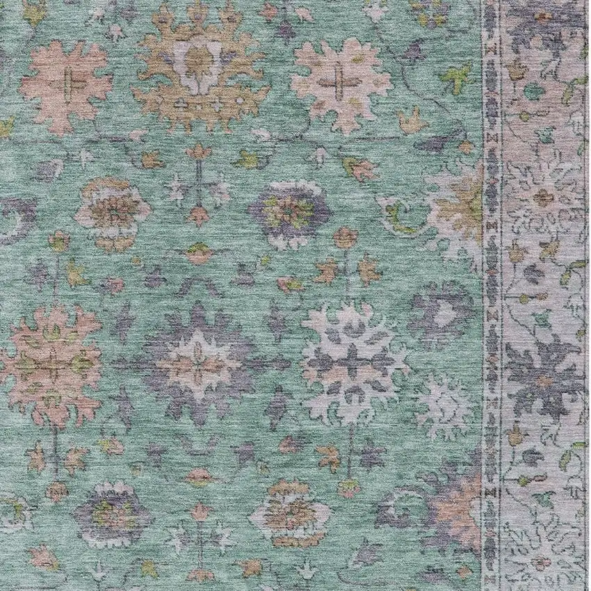 Mint Green Peach And Pale Aqua Floral Washable Indoor Outdoor Area Rug Photo 3
