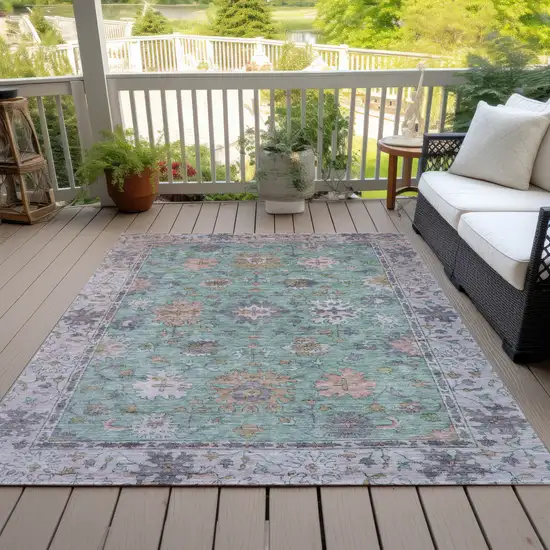Mint Green Peach And Pale Aqua Floral Washable Indoor Outdoor Area Rug Photo 8