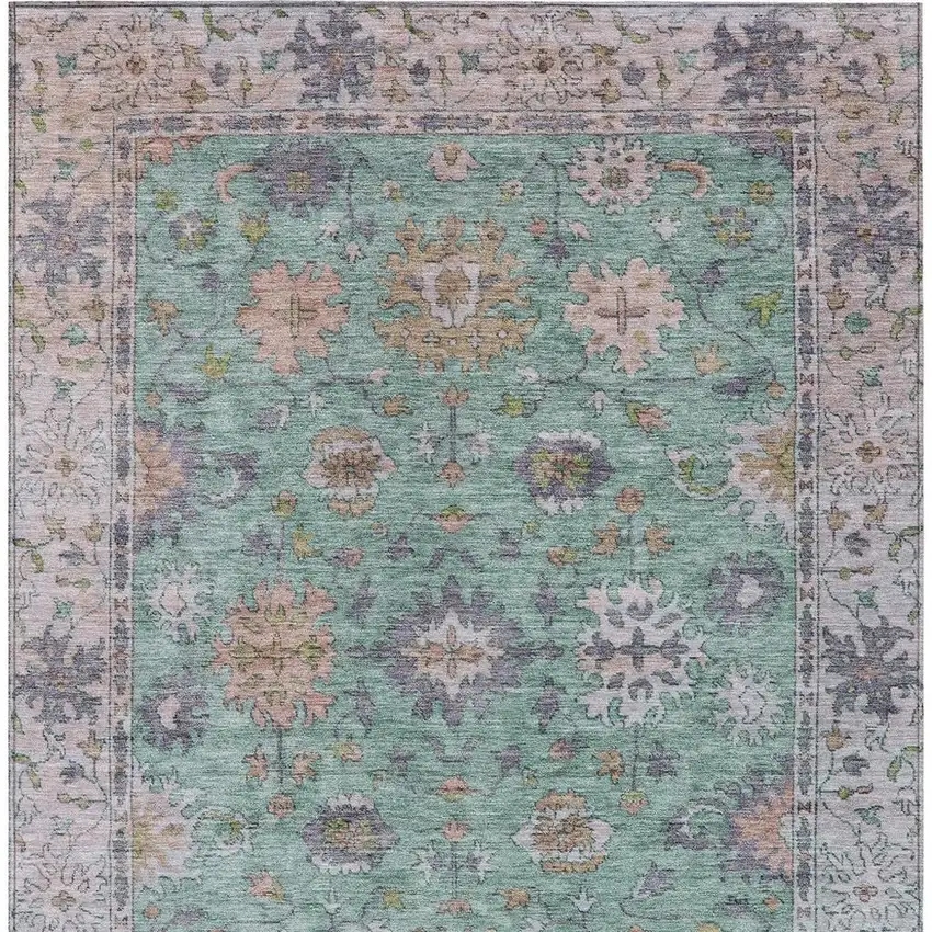 Mint Green Peach And Pale Aqua Floral Washable Indoor Outdoor Area Rug Photo 4