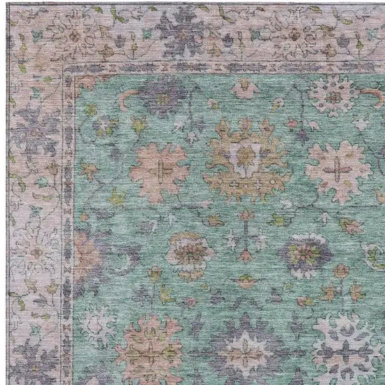 Mint Green Peach And Pale Aqua Floral Washable Indoor Outdoor Area Rug Photo 3