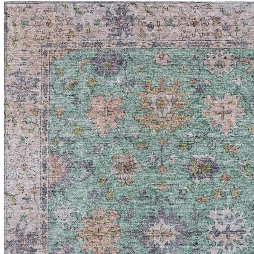 Mint Green Peach And Pale Aqua Floral Washable Indoor Outdoor Area Rug Photo 3