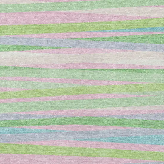 Mint Green Pink And Blue Striped Washable Indoor Outdoor Area Rug Photo 6