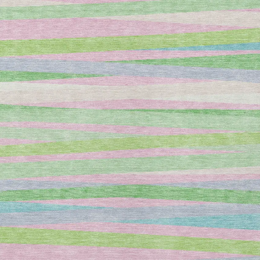 Mint Green Pink And Blue Striped Washable Indoor Outdoor Area Rug Photo 6