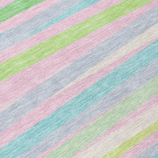 Mint Green Pink And Blue Striped Washable Indoor Outdoor Area Rug Photo 5