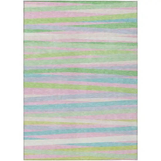 Mint Green Pink And Blue Striped Washable Indoor Outdoor Area Rug Photo 2