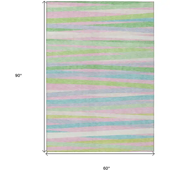 Mint Green Pink And Blue Striped Washable Indoor Outdoor Area Rug Photo 3