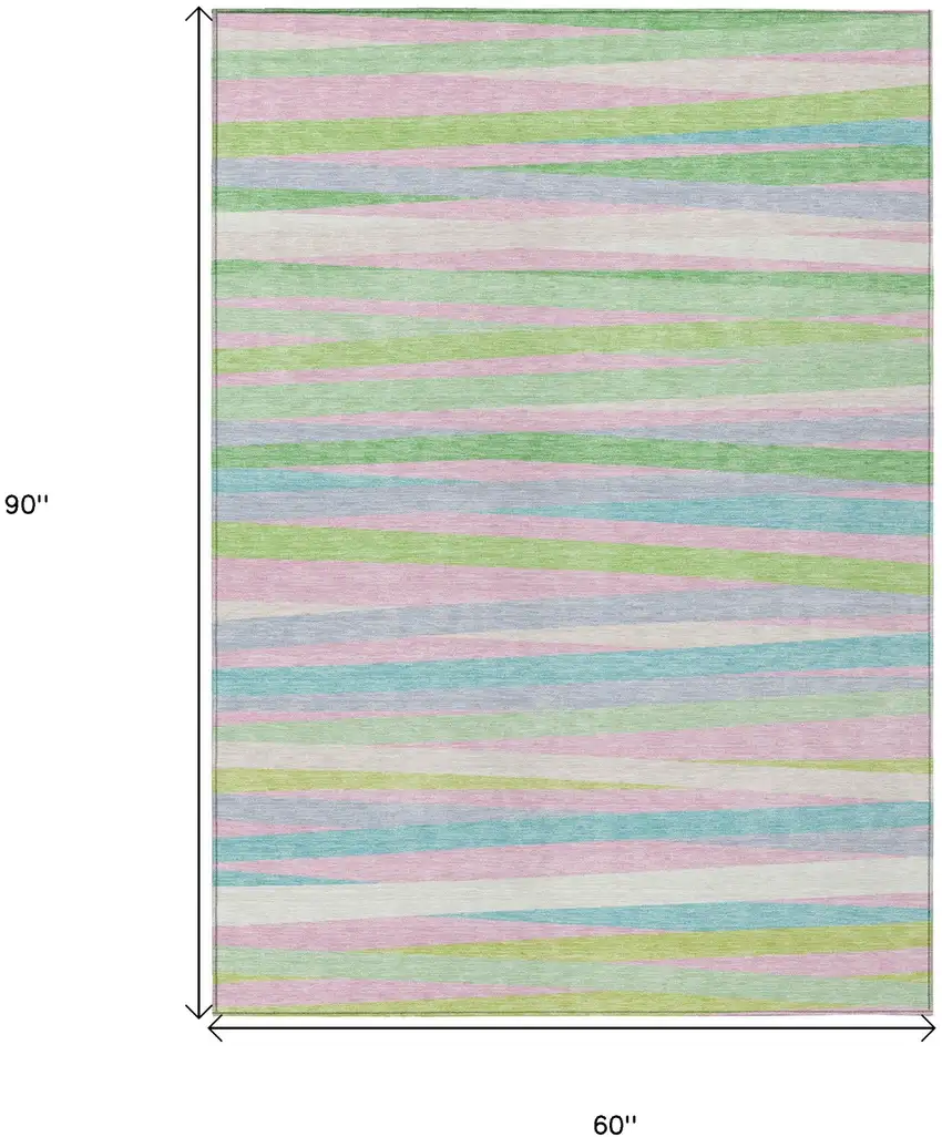 Mint Green Pink And Blue Striped Washable Indoor Outdoor Area Rug Photo 3