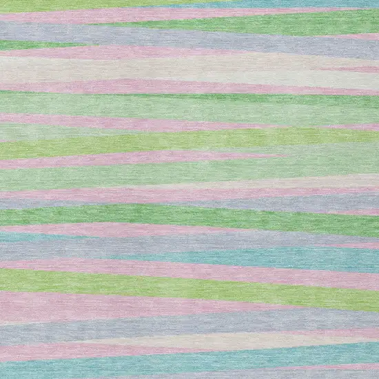 Mint Green Pink And Blue Striped Washable Indoor Outdoor Area Rug Photo 6