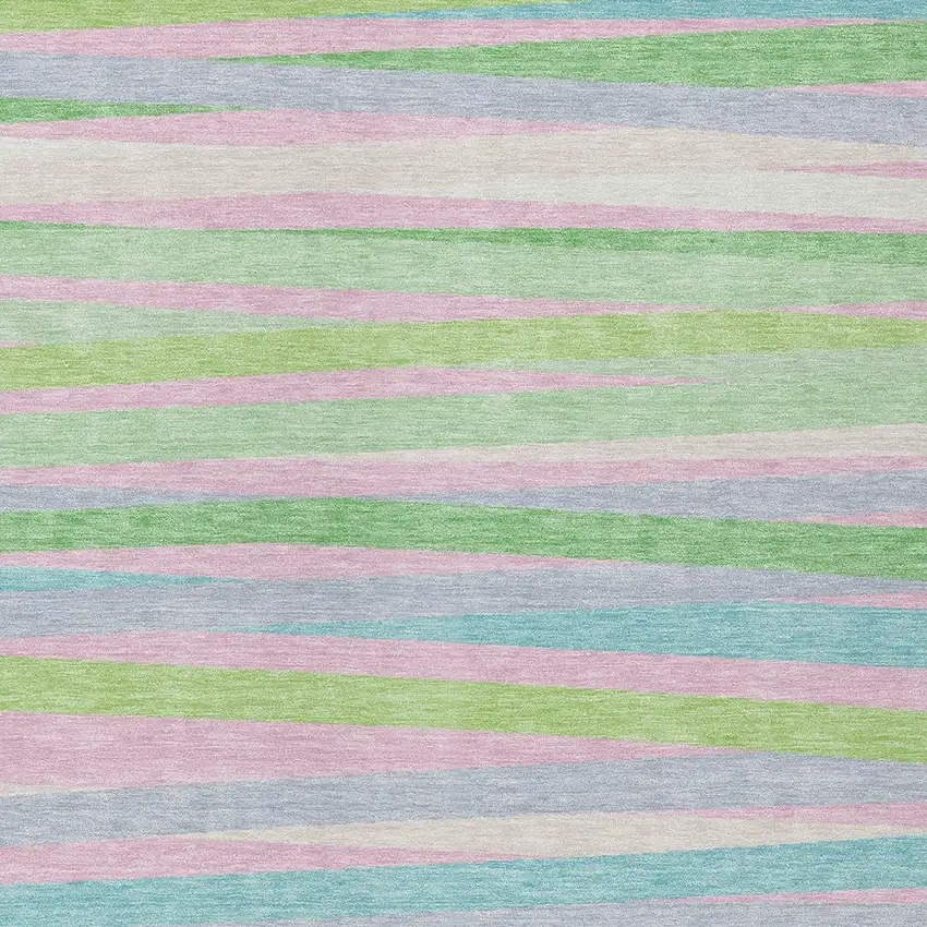 Mint Green Pink And Blue Striped Washable Indoor Outdoor Area Rug Photo 6