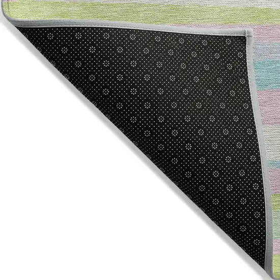 Mint Green Pink And Blue Striped Washable Indoor Outdoor Area Rug Photo 2
