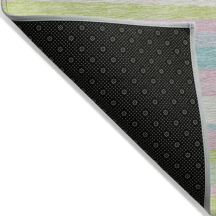 Mint Green Pink And Blue Striped Washable Indoor Outdoor Area Rug Photo 2
