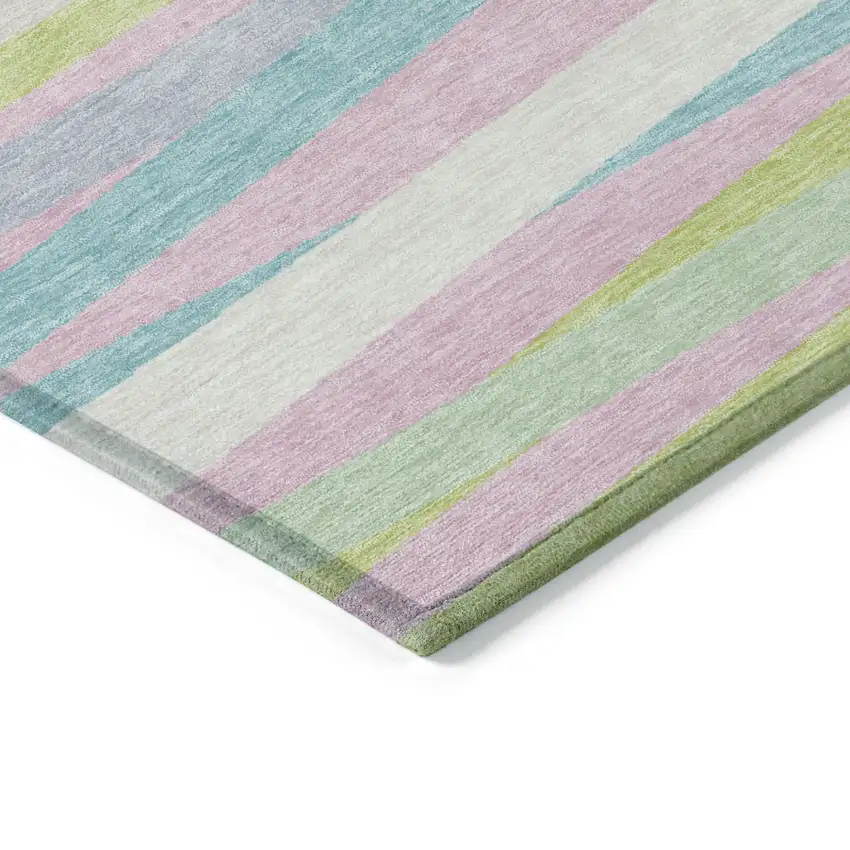 Mint Green Pink And Blue Striped Washable Indoor Outdoor Area Rug Photo 3