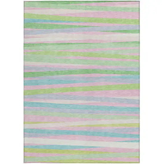 Mint Green Pink And Blue Striped Washable Indoor Outdoor Area Rug Photo 5