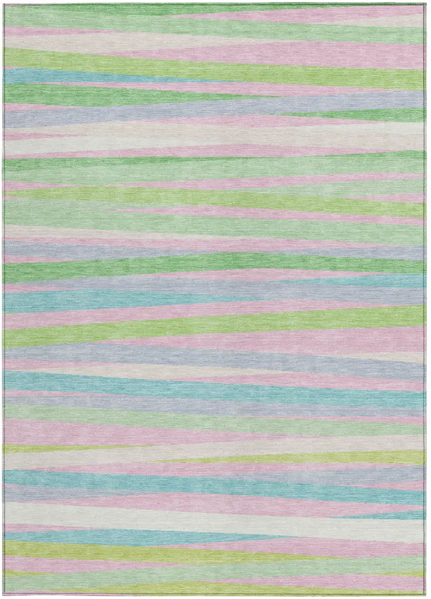 Mint Green Pink And Blue Striped Washable Indoor Outdoor Area Rug Photo 5