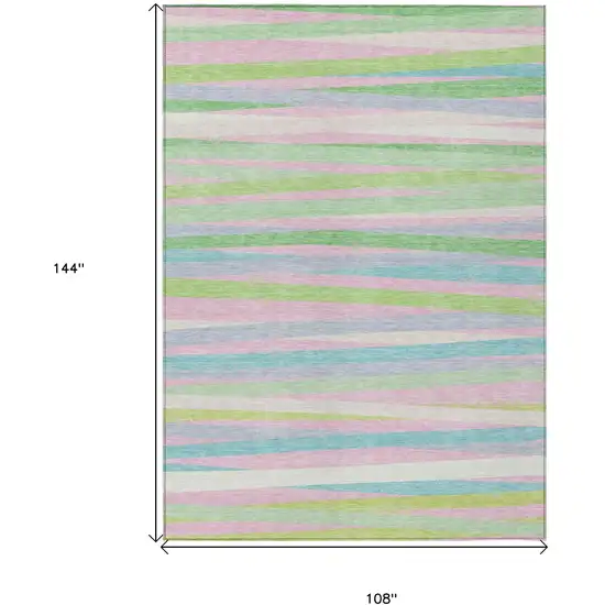 Mint Green Pink And Blue Striped Washable Indoor Outdoor Area Rug Photo 6