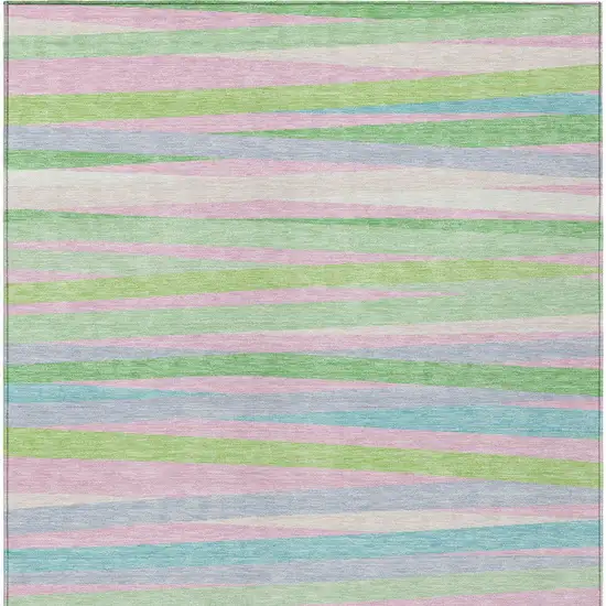 Mint Green Pink And Blue Striped Washable Indoor Outdoor Area Rug Photo 6