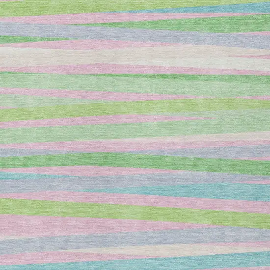 Mint Green Pink And Blue Striped Washable Indoor Outdoor Area Rug Photo 5