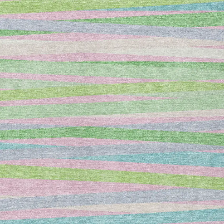 Mint Green Pink And Blue Striped Washable Indoor Outdoor Area Rug Photo 5