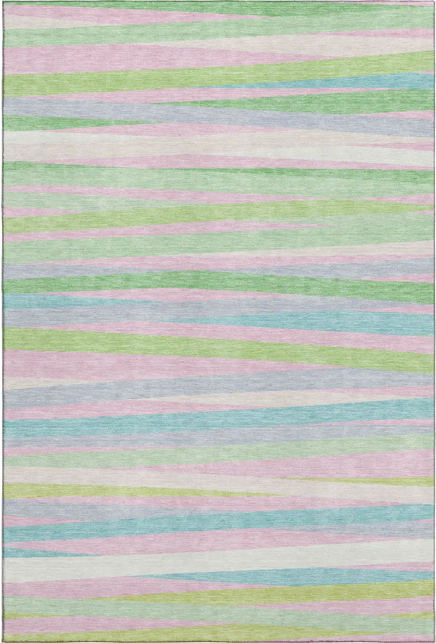 Mint Green Pink And Teal Striped Washable Area Rug With UV Protection Photo 1