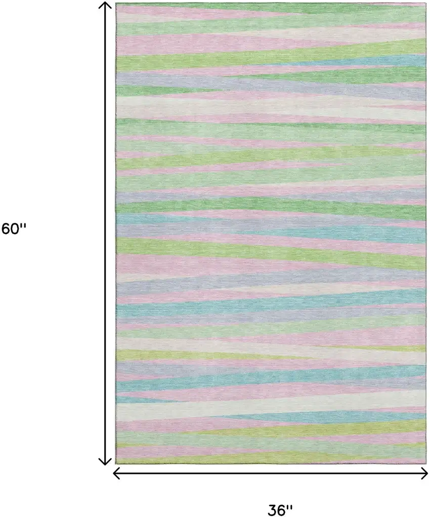 Mint Green Pink And Teal Striped Washable Area Rug With UV Protection Photo 9