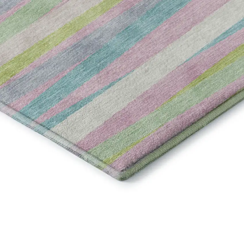 Mint Green Pink And Teal Striped Washable Area Rug With UV Protection Photo 7