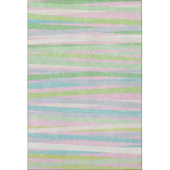 Mint Green Pink And Teal Striped Washable Area Rug With UV Protection Photo 3