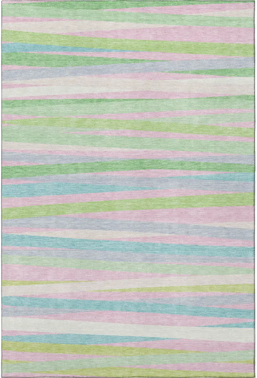 Mint Green Pink And Teal Striped Washable Area Rug With UV Protection Photo 3