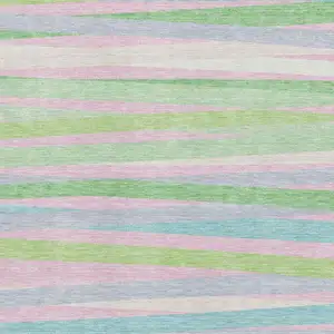Photo of Mint Green Pink And Teal Striped Washable Area Rug With UV Protection