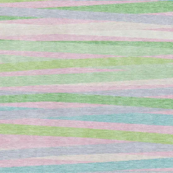 Mint Green Pink And Teal Striped Washable Area Rug With UV Protection Photo 2
