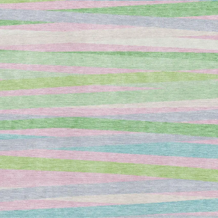 Mint Green Pink And Teal Striped Washable Area Rug With UV Protection Photo 2