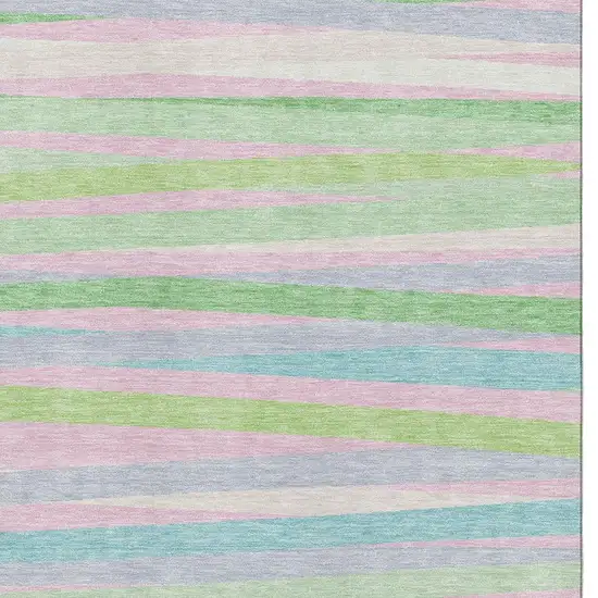 Mint Green Pink And Teal Striped Washable Area Rug With UV Protection Photo 2