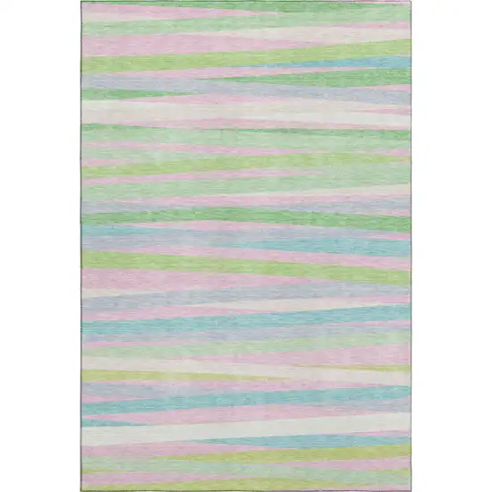 Mint Green Pink And Teal Striped Washable Area Rug With UV Protection Photo 1
