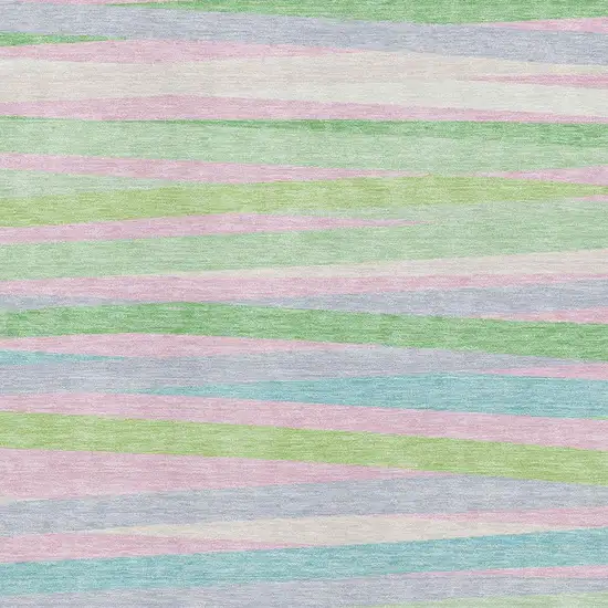 Mint Green Pink And Teal Striped Washable Area Rug With UV Protection Photo 2