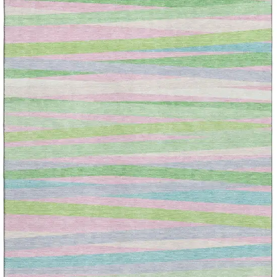 Mint Green Pink And Teal Striped Washable Area Rug With UV Protection Photo 3