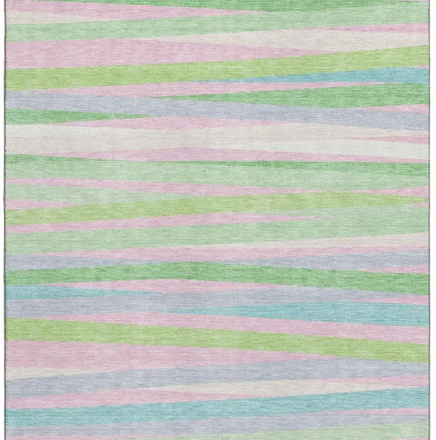 Mint Green Pink And Teal Striped Washable Area Rug With UV Protection Photo 3