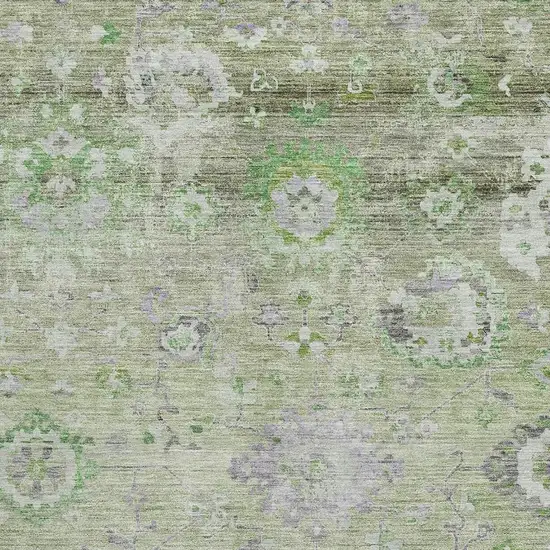 Mint Green Purple And Beige Floral Washable Area Rug With UV Protection Photo 2