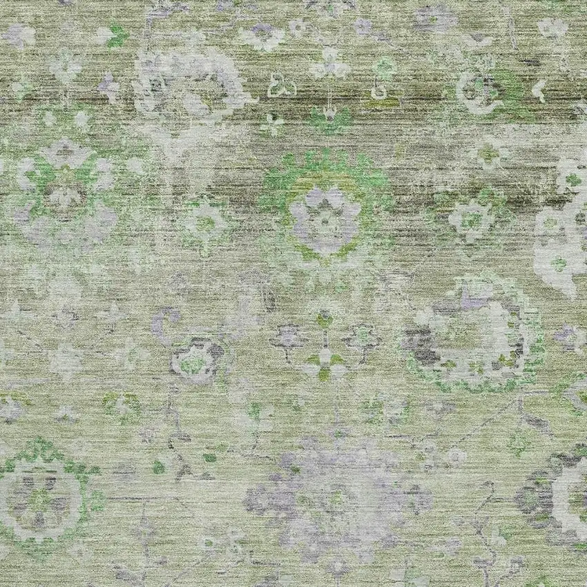 Mint Green Purple And Beige Floral Washable Area Rug With UV Protection Photo 2