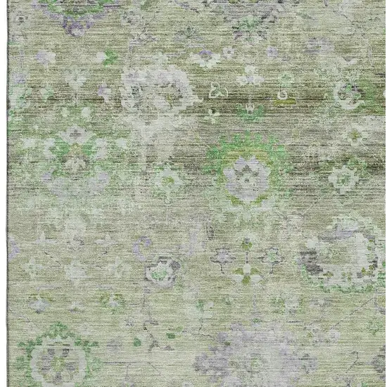 Mint Green Purple And Beige Floral Washable Area Rug With UV Protection Photo 2