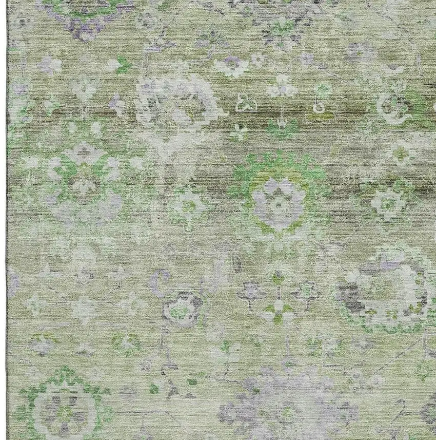 Mint Green Purple And Beige Floral Washable Area Rug With UV Protection Photo 2