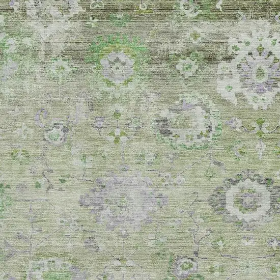 Mint Green Purple And Beige Floral Washable Area Rug With UV Protection Photo 2