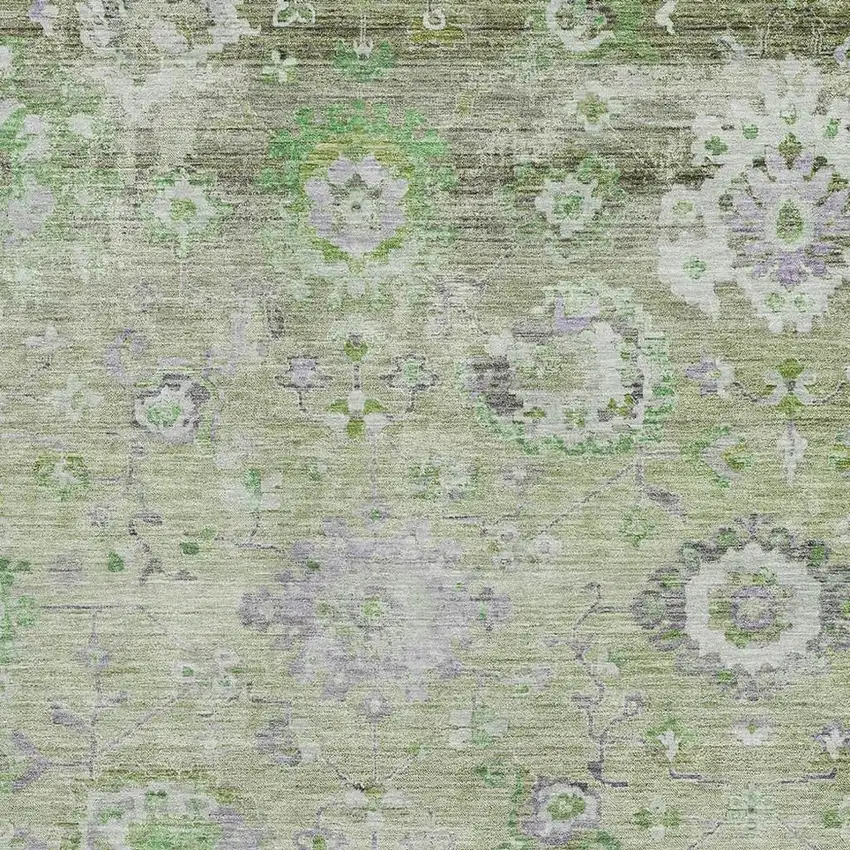 Mint Green Purple And Beige Floral Washable Area Rug With UV Protection Photo 2