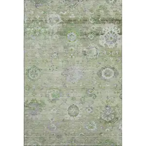 Photo of Mint Green Purple And Beige Floral Washable Area Rug With UV Protection