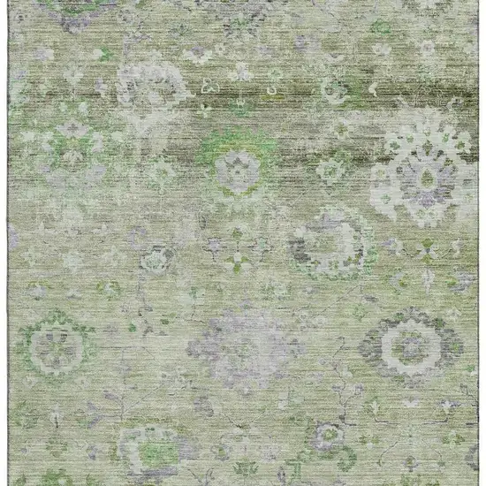 Mint Green Purple And Beige Floral Washable Area Rug With UV Protection Photo 2