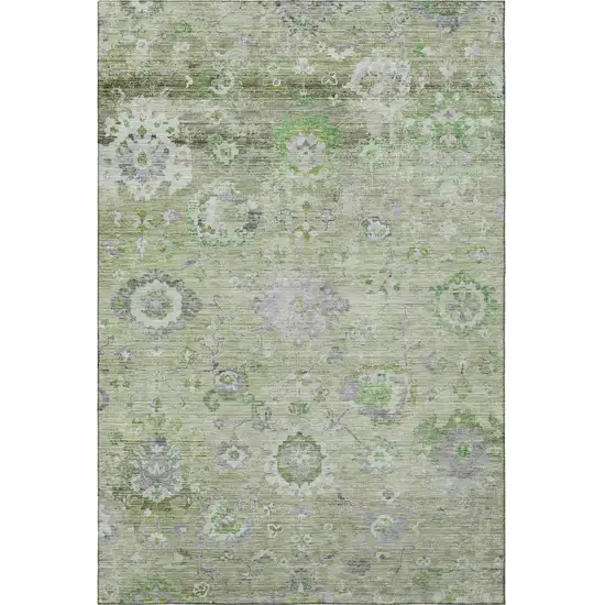 Mint Green Purple And Beige Floral Washable Area Rug With UV Protection Photo 3