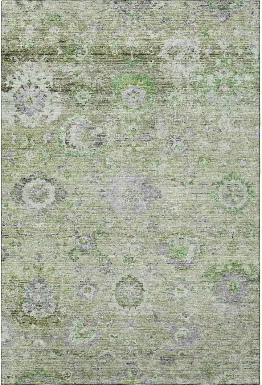 Mint Green Purple And Beige Floral Washable Area Rug With UV Protection Photo 3