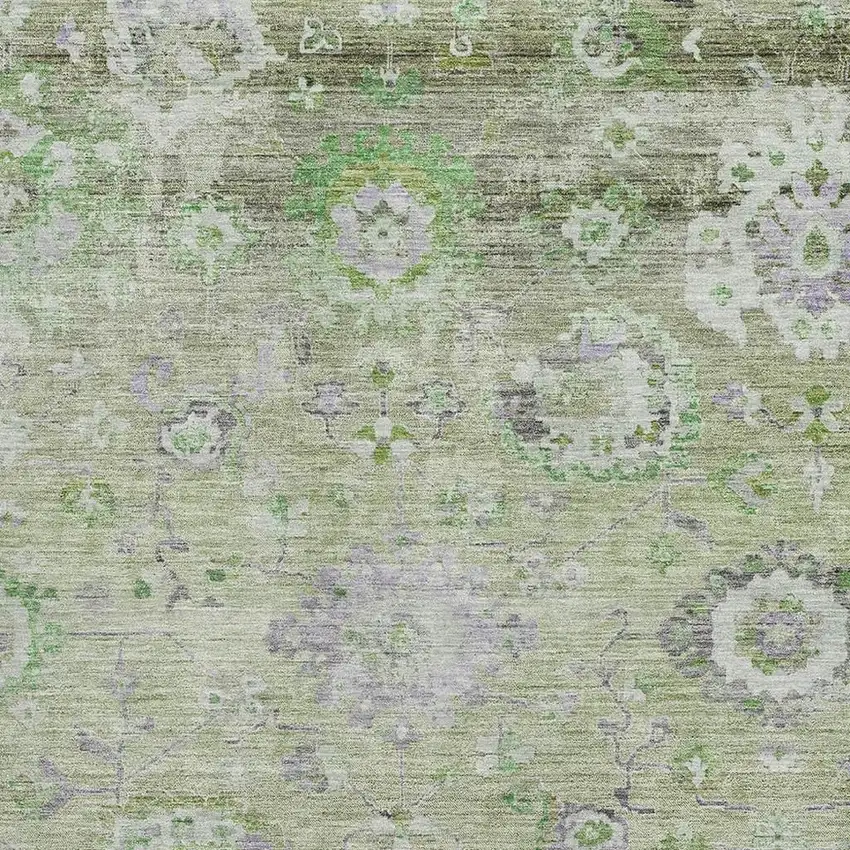 Mint Green Purple And Beige Floral Washable Area Rug With UV Protection Photo 2