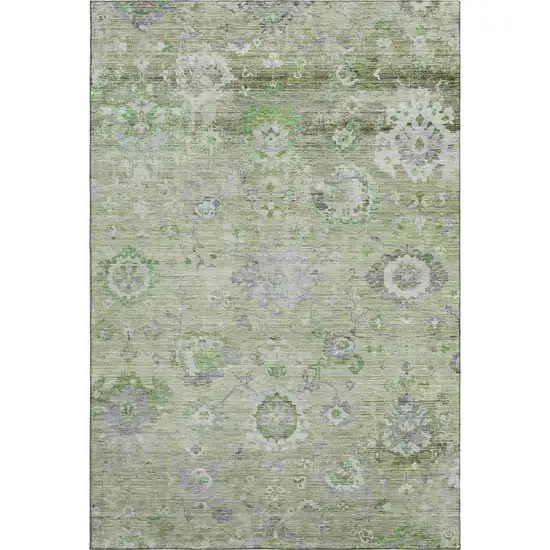 Mint Green Purple And Beige Floral Washable Area Rug With UV Protection Photo 1