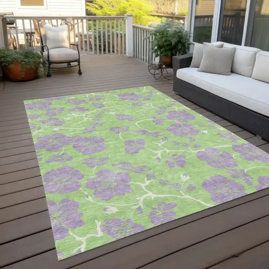 Mint Green Purple And Ivory Floral Washable Indoor Outdoor Area Rug Photo 9