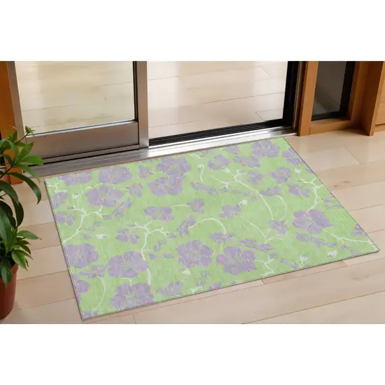 Mint Green Purple And Ivory Floral Washable Indoor Outdoor Area Rug Photo 1