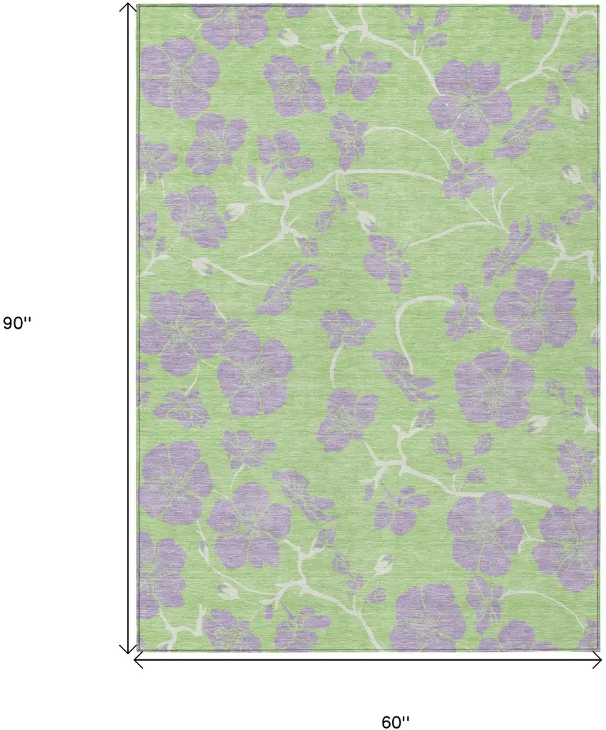 Mint Green Purple And Ivory Floral Washable Indoor Outdoor Area Rug Photo 3